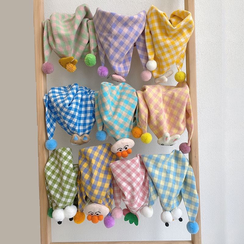 Korean-style Cotton-linen Plaid Childrens Scarf Versatile And Easy To Match