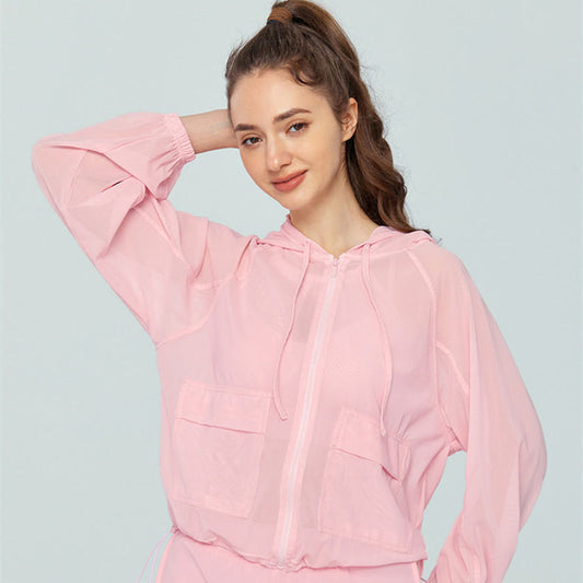 Loose Zippered Drawstring Yoga Long Sleeved Cover Up