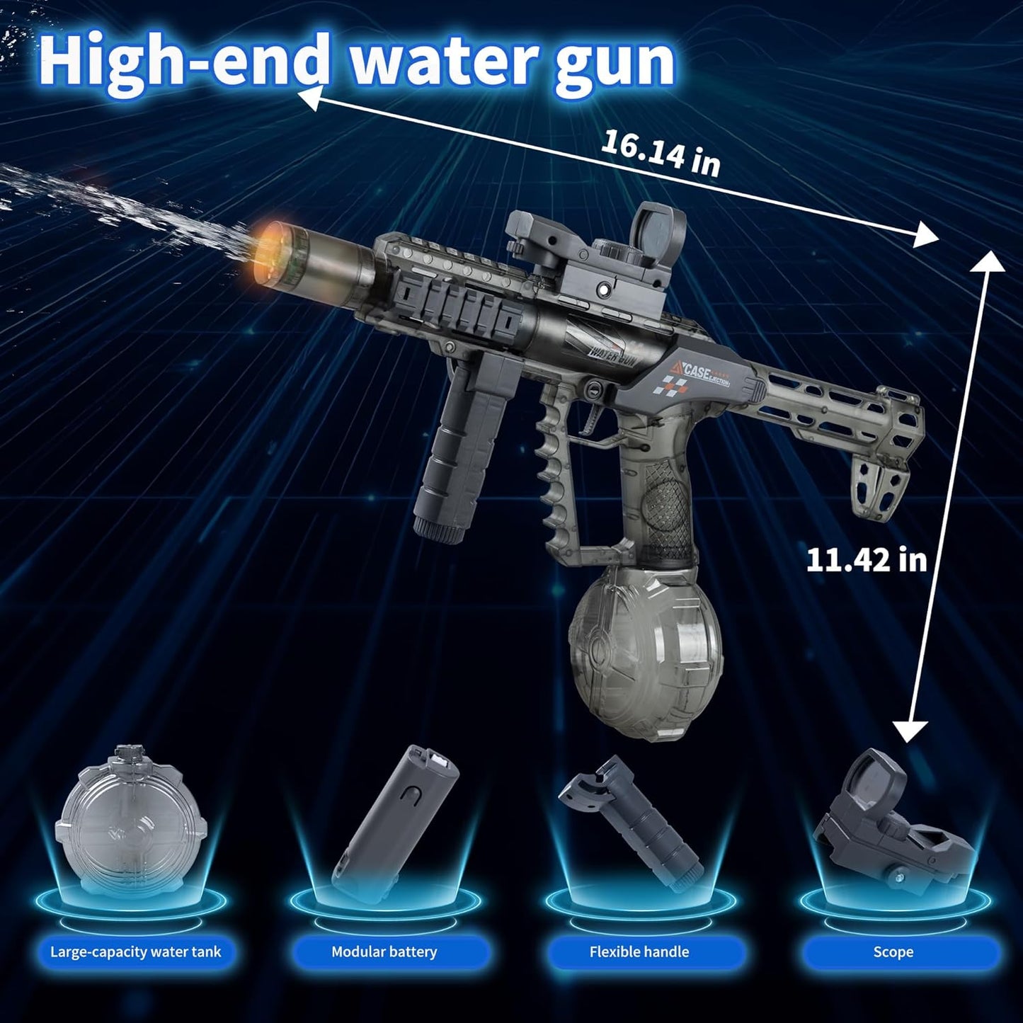 Tactical Modular Electric Water Gun Toy, Rechargeable, Summer Pool Party Water Fight Gift
