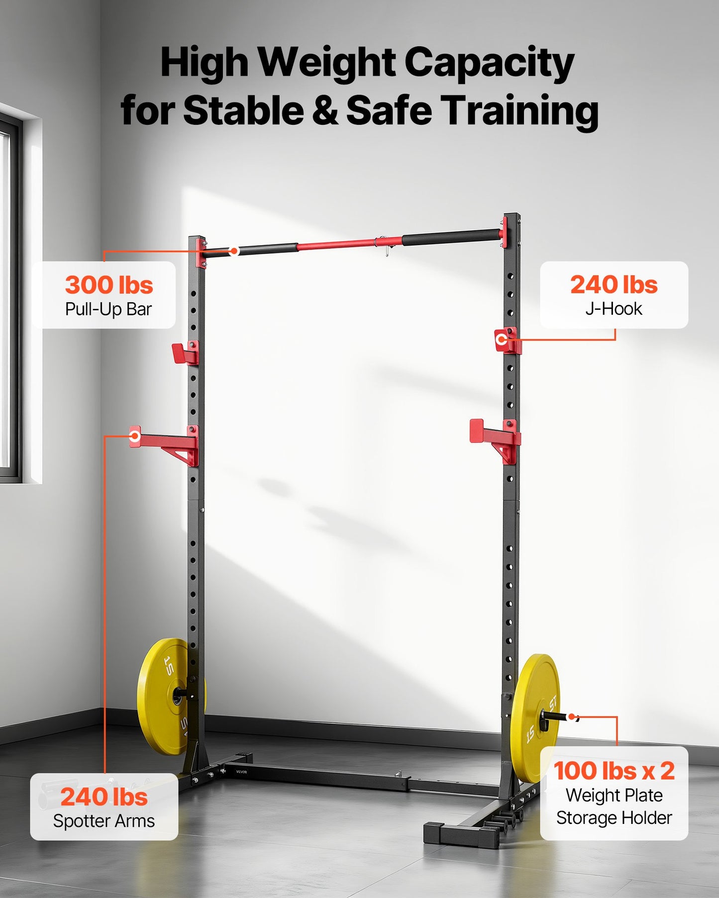 Power Cage Rack, Multifunctional Squat Rack For Home Gym, Width-Adjustable Workout Strength Training Equipment With 6 Band Pegs, Landmine Attachment & Safety Bars For Bench Press Squats Pull-Up