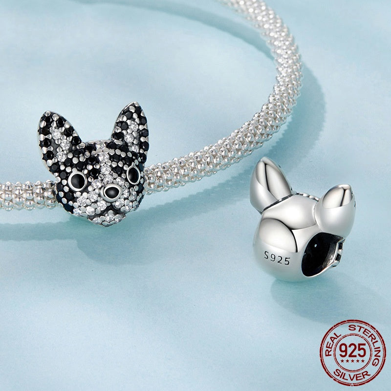 S925 Sterling Silver Boston Dog Bead Accessories