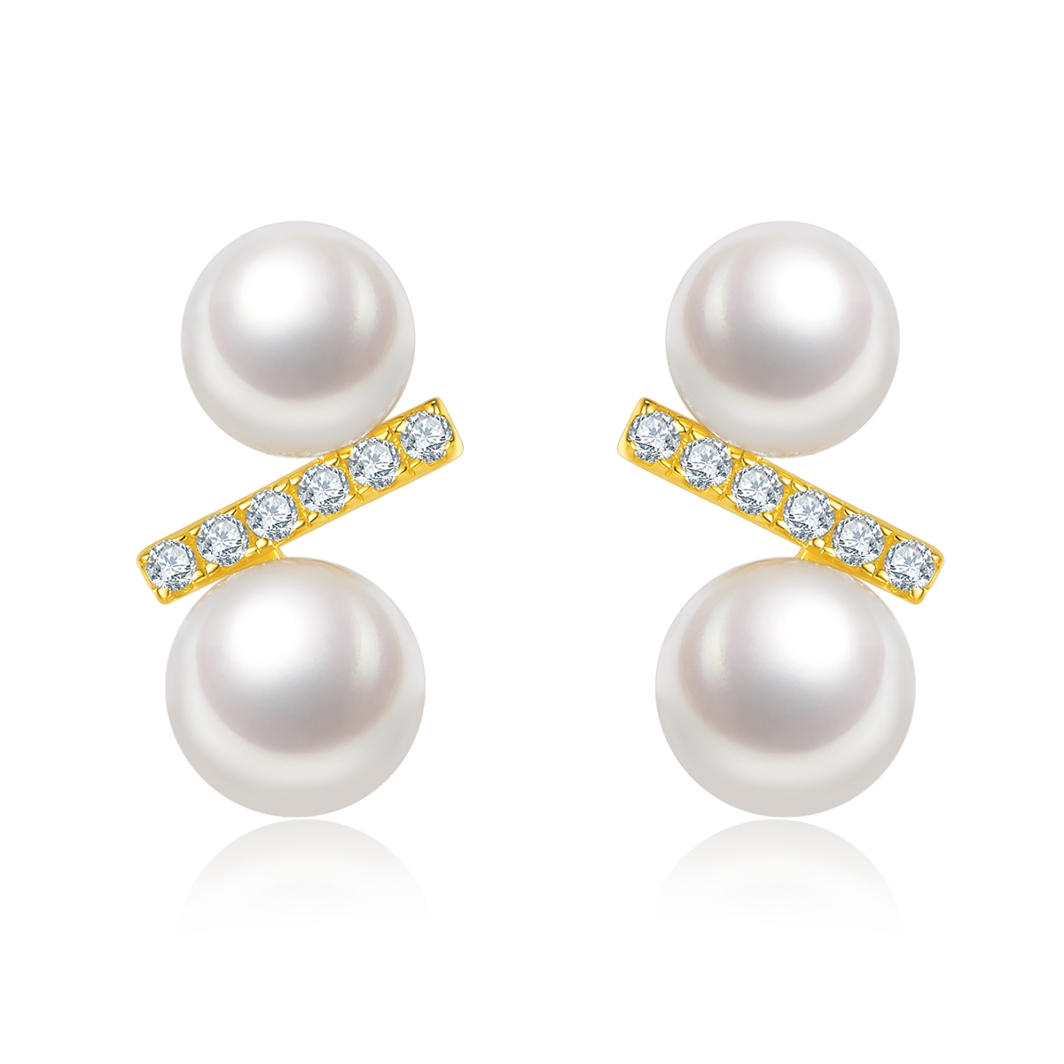 S925 Sterling Silver Natural Freshwater Pearl Stud Earrings For Women, Geometric Bar Design, 1g Lightweight, Platinum Gold Plated, Gift Box