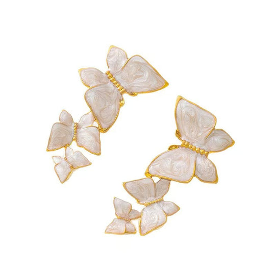 Trendy Style Enamel Three Butterfly Stud Earrings For Women, Fashion High-End Personalized Temperament Versatile Daily All-Match Ear Jewelry