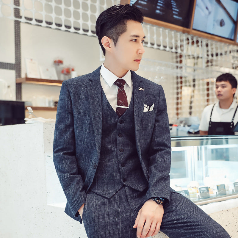 Korean Gentleman Plaid Suit For Men