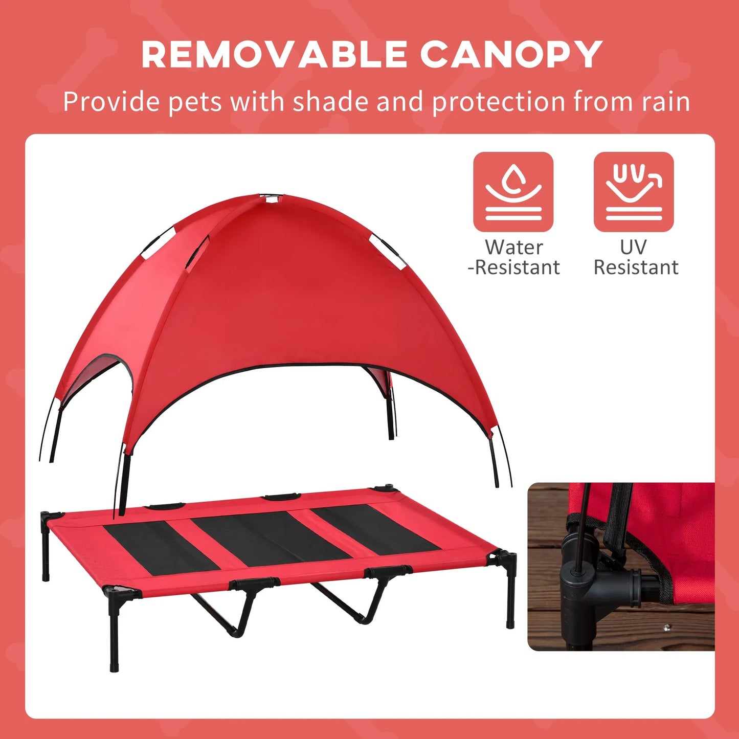 48 In X 36 In Elevated Dog Cot Cooling Pet Bed With UV Protection Canopy Shade, Portable Raised Outdoor Dog Bed, Heavy Duty Pet Hammock Bed For Medium & Large Dogs, Red