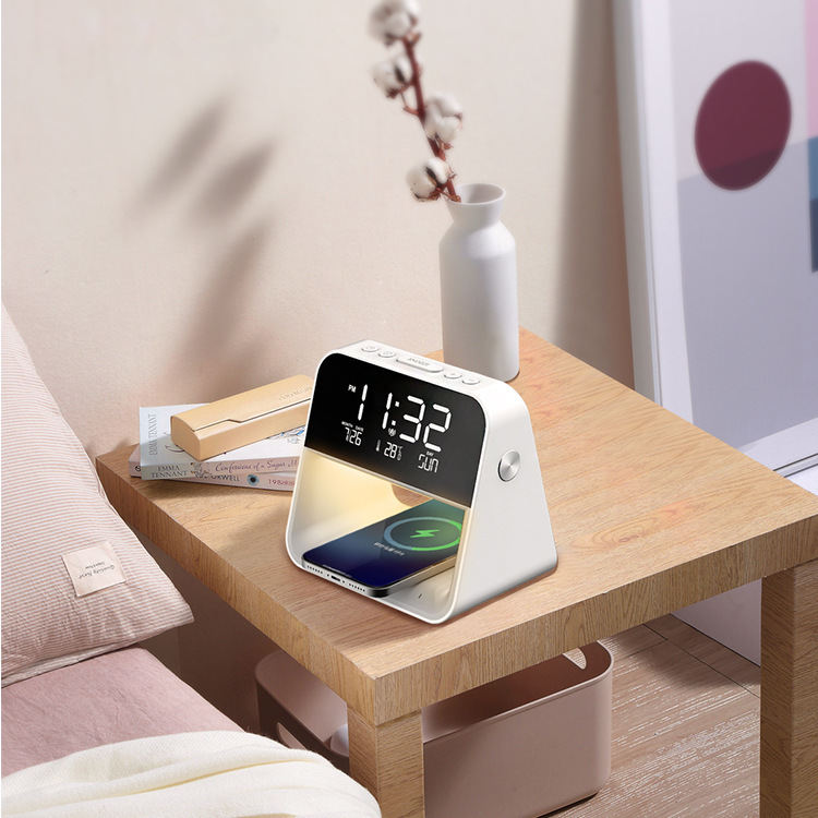 Multifunctional Bedside Lamp Wireless Mobile Phone Charger Alarm Clock