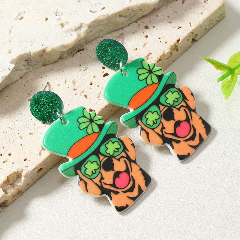 1 Pair Of Sweet & Edgy Acrylic Earrings, Cute Pet-Shaped Cat And Dog Design Drop Earrings