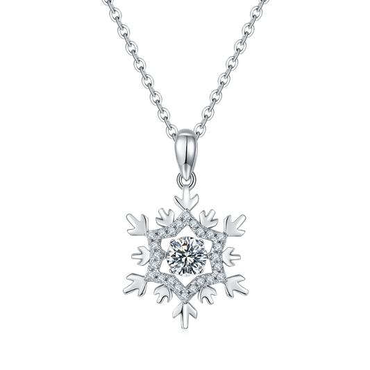 S925 Sterling Silver 0.5ct D Color VVS1 Moissanite Snowflake Necklace 45cm Platinum Plated Pave Design GRA Certified Gift Box