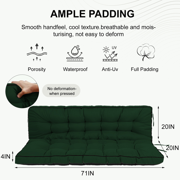Outdoor Swing Cushions 70 Inch,Waterproof 4in Thick Porch Swing Cushion Replacement With Backrest And Ties,Comfortable 2-3 Seat Pation Swing Pad For Backyard,Garden,Lawn,Outdoor Furniture Dark Green