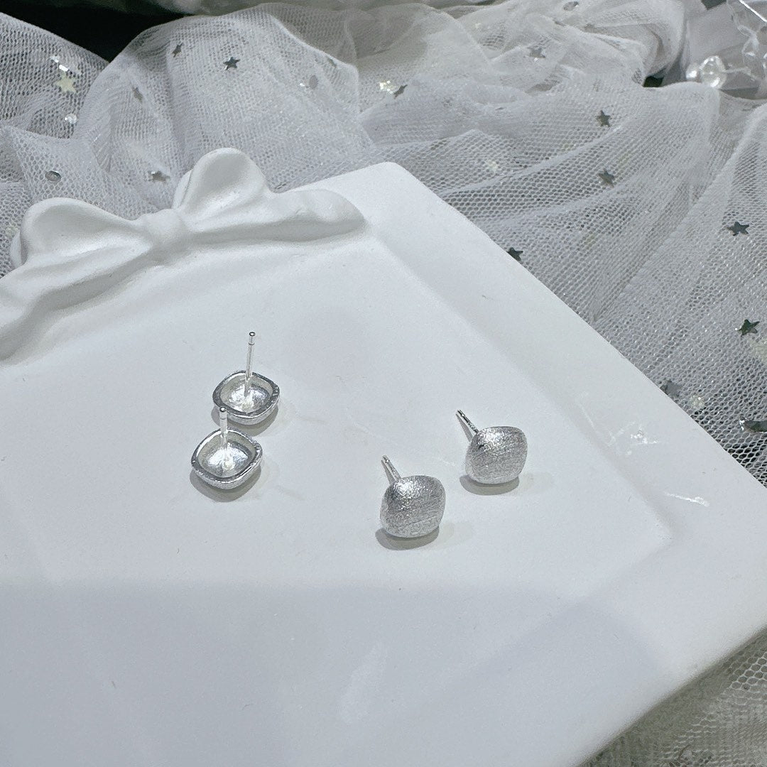 1 Pair 999 Sterling Silver Matte Square Stud Earrings, Minimalist & Elegant Style, Perfect For Daily, Dating & Gifting, Ideal Valentine's Gift