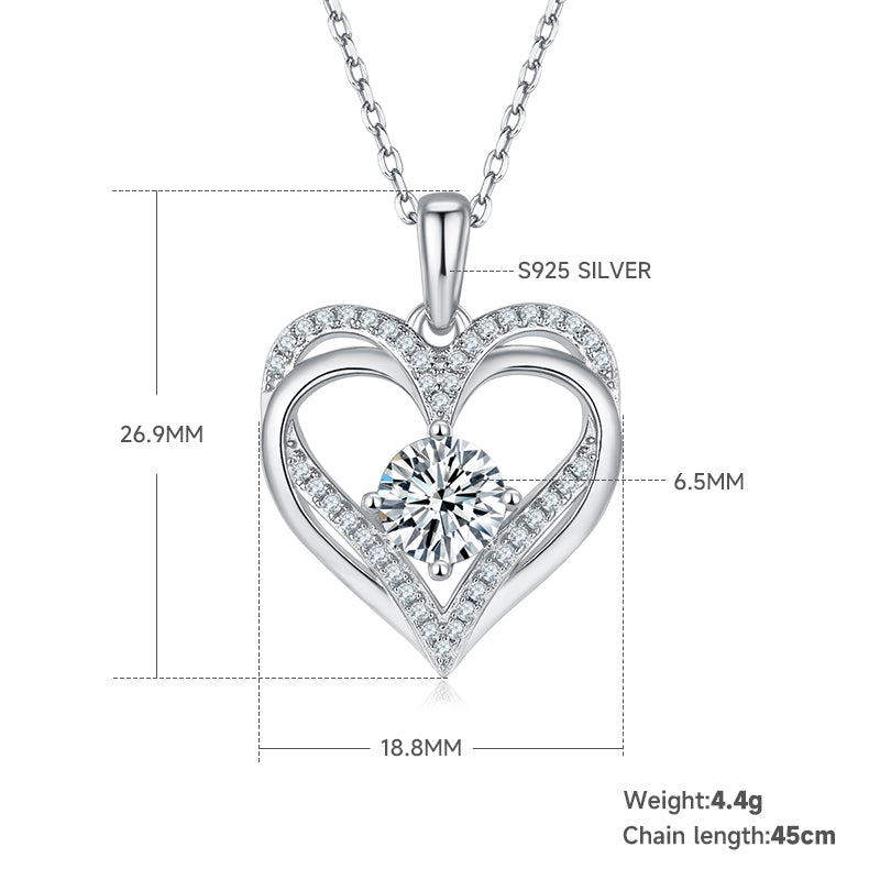 4.4g S925 Sterling Silver Heart Moissanite Necklace 45cm  42 Stones Pendant With GRA Certificate, Platinum Plated Romantic Jewelry Gift Box Set For Women