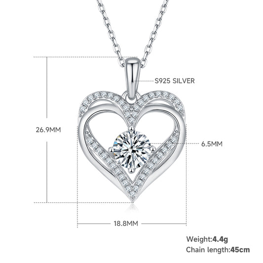 4.4g S925 Sterling Silver Heart Moissanite Necklace 45cm  42 Stones Pendant With GRA Certificate, Platinum Plated Romantic Jewelry Gift Box Set For Women
