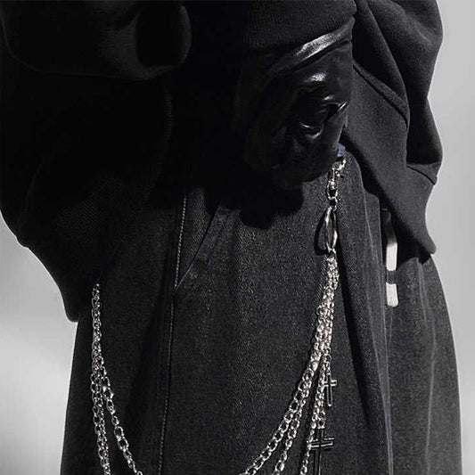 Fashion Brand Ins Clothing Accessories Double Chain Stainless Steel Phants Zipper