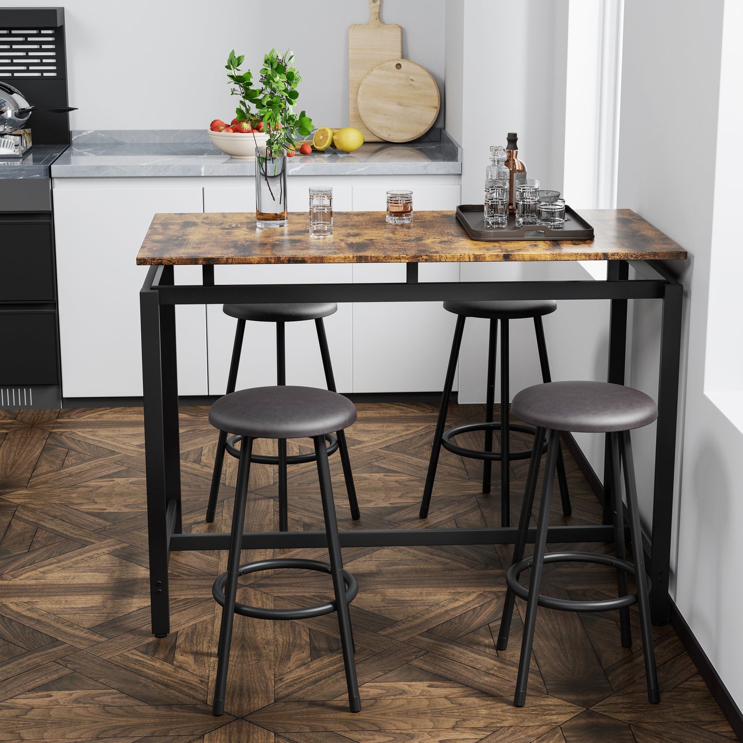 5-Piece Kitchen Counter Height Table Set, Bar Table With 4 Stools