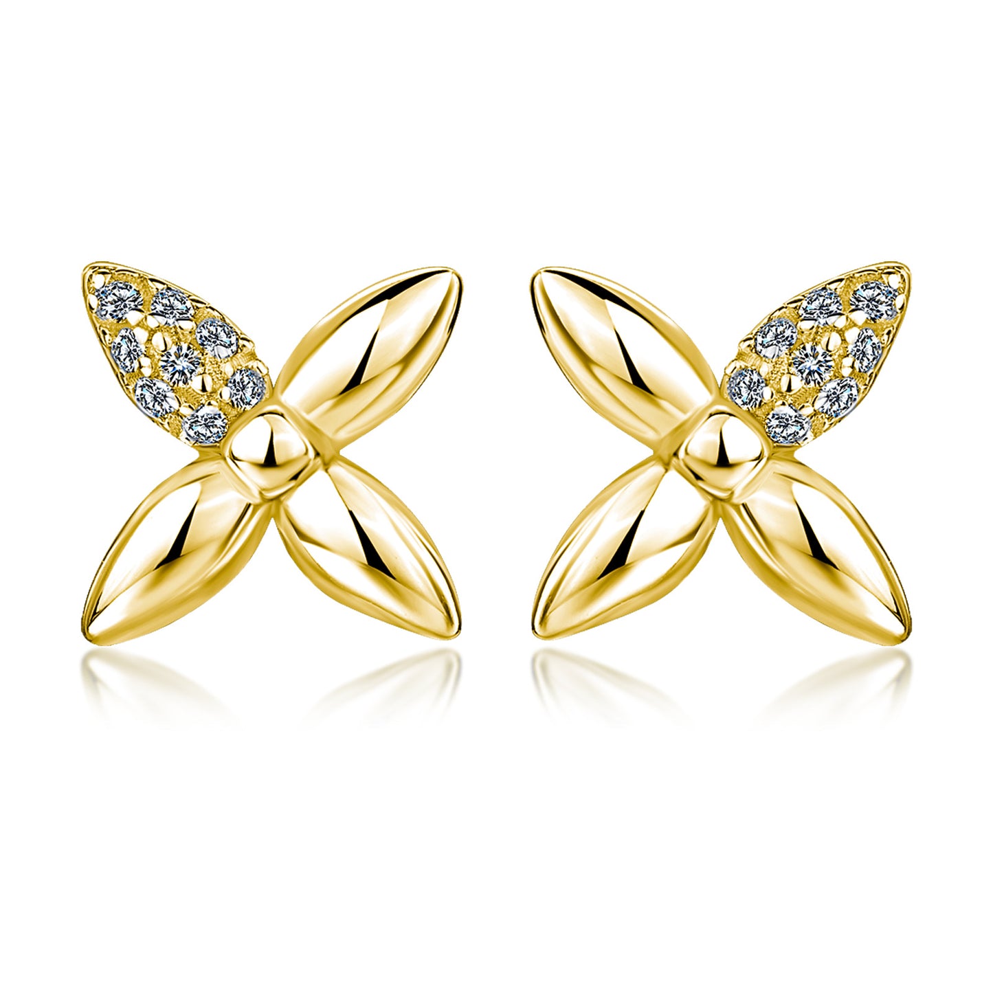 S925 Sterling Silver Four Leaf Stud Earrings, D-VVS1 Moissanite Pave Petal, Platinum Plated 2.1g Elegant Women's Jewelry Gift Box