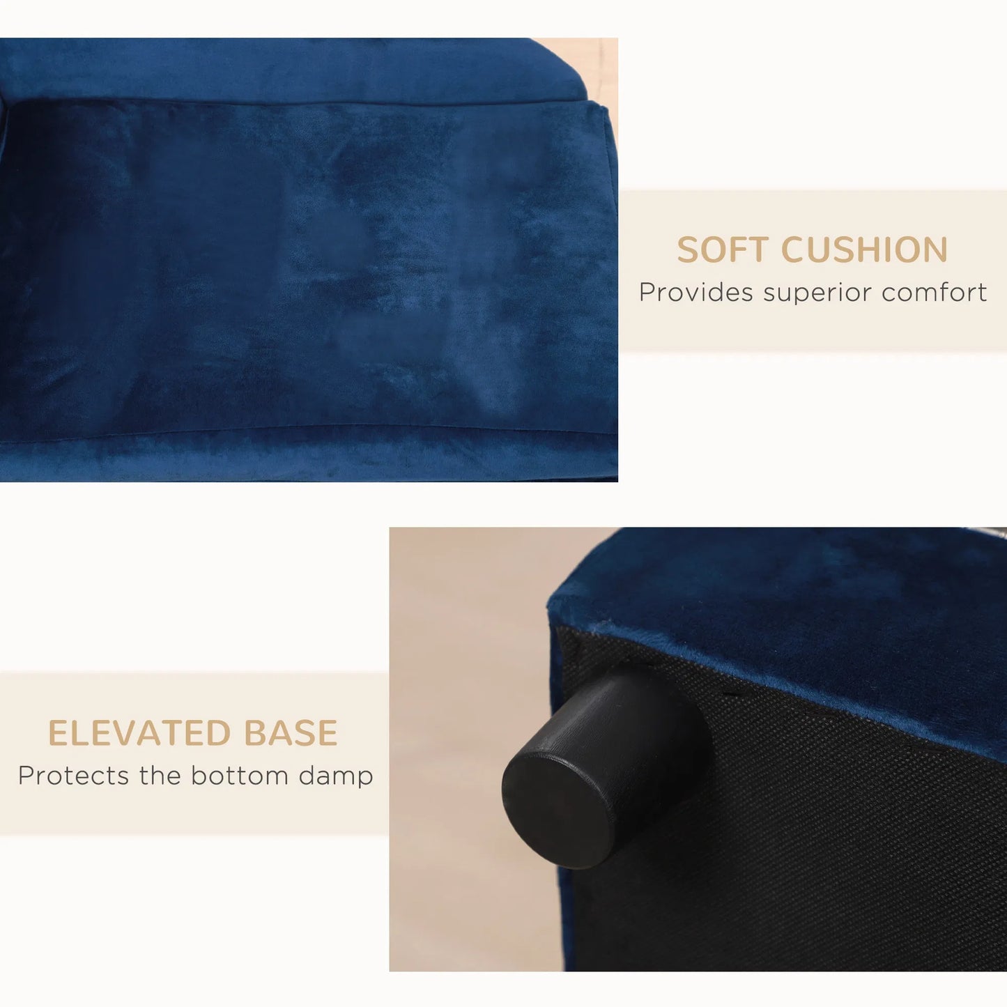Pet Sofa Bed With Storage, Cushy Couch For Cats And Small Dogs, Soft Foam Couch, Modern Pet Furniture, Blue