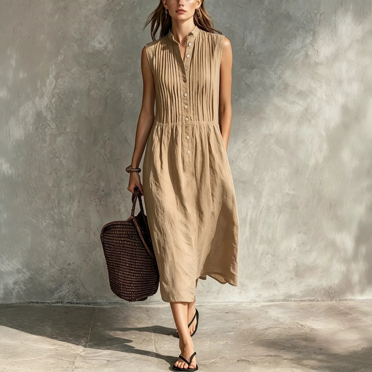Womens Fashion Simple And Elegant Sleeveless Single-breasted Dress