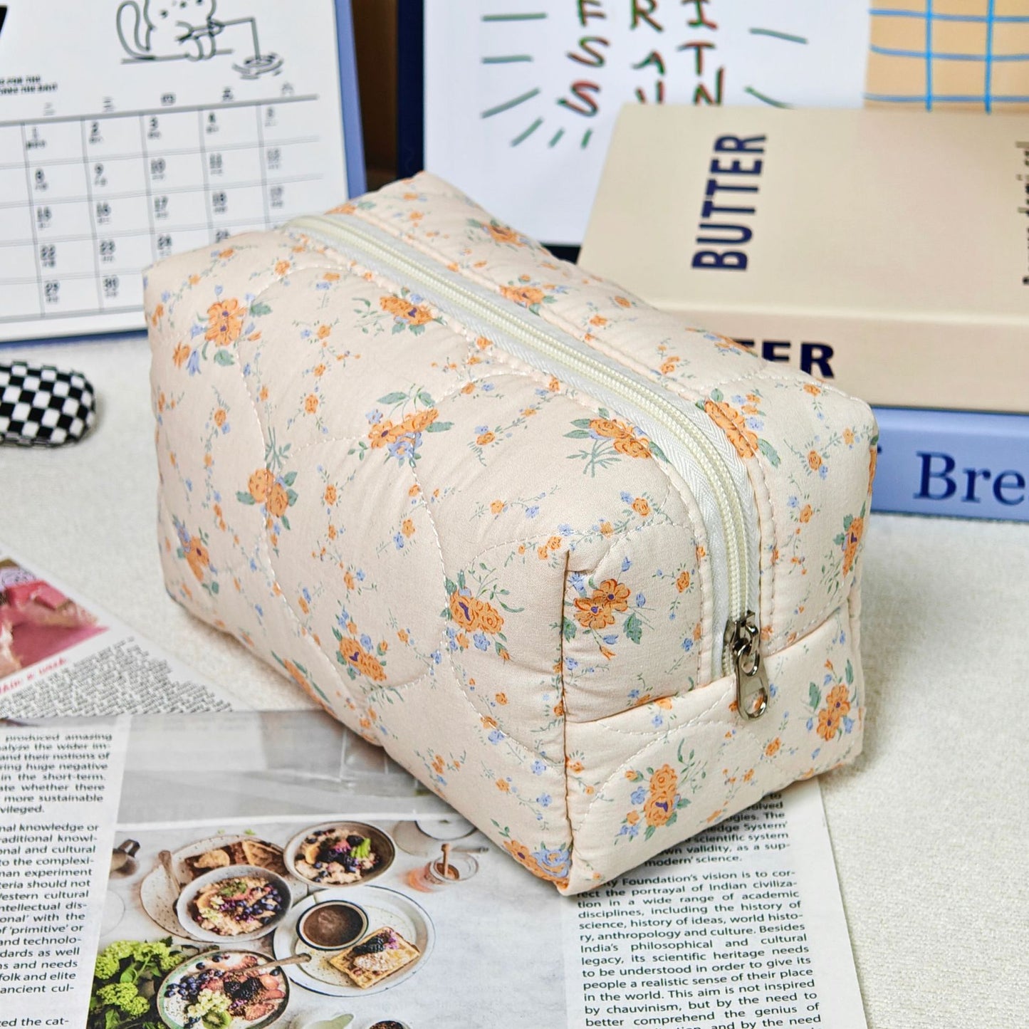 Printed Quilted Makeup Large Capacity Portable Toiletry Bag For Travel
