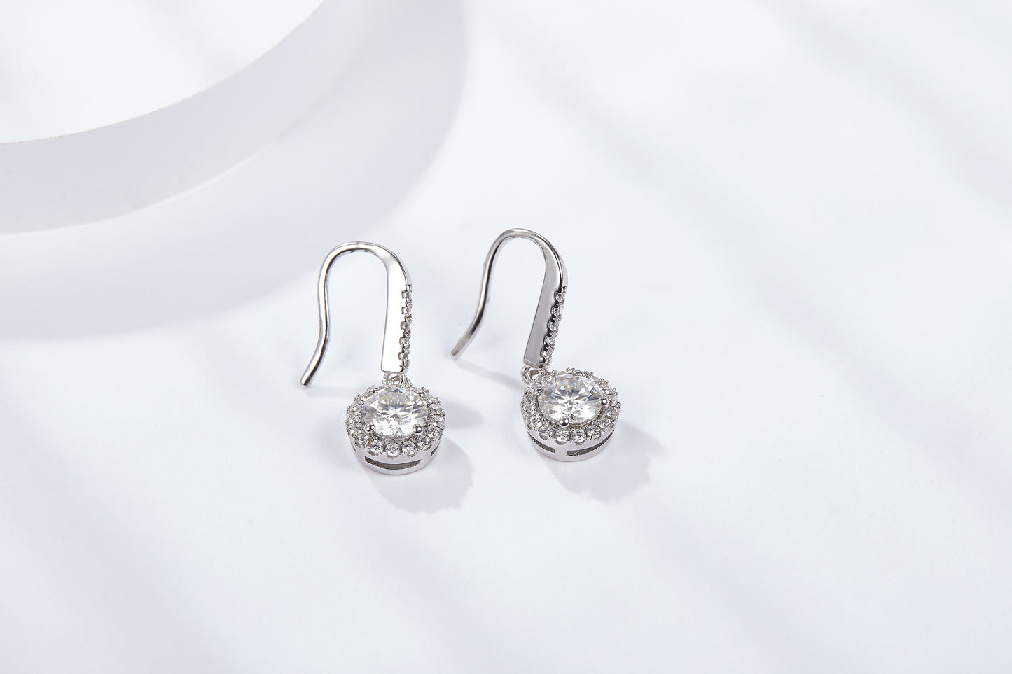 S925 Sterling Silver Moissanite Halo Dangle Earrings 0.5 Or1CT  Platinum Plated Long Hook Drop Earrings With GRA Certificate, Jewelry Gift Box Set For Women