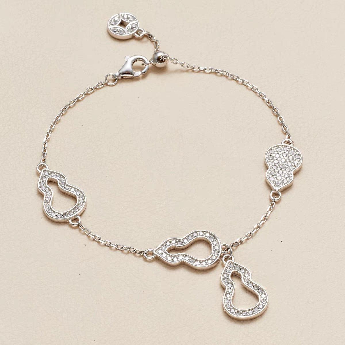 1pc 999 Sterling Silver Diamond Gourd Charm Bracelet, Chinese Style, Perfect For Daily Wear And Valentine's Gift