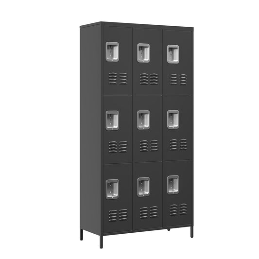 9 Door 72 H Metal Lockers With Lock For Employees,School,Office,Gym,Bedroom,Storage Locker Cabinet,Gray,Assembly Required,Black