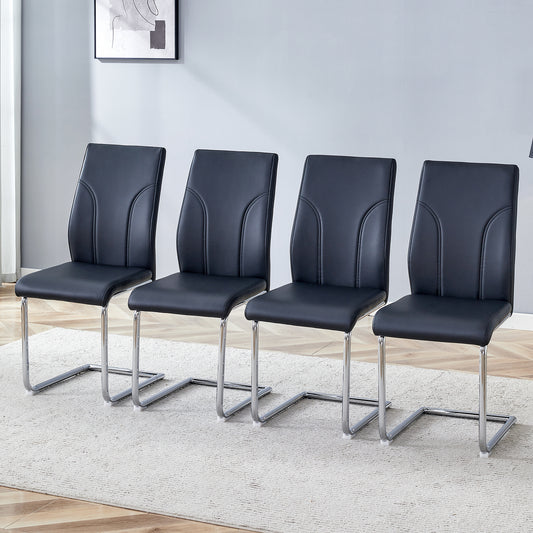 4 Dining Chair Set, Black Dining Chair Set, PU Material High Back Seat And Sturdy Leg Chair, Suitable For Dining Room, Kitchen, Living Room