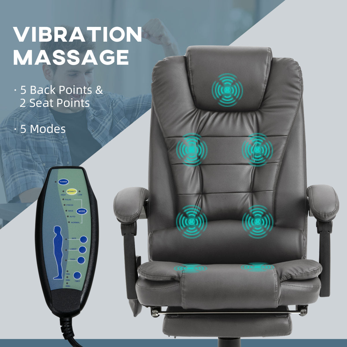 7-Point Vibrating Massage Office Chair High Back Massaging Office Desk Chair With Lumbar Support, Footrest, Gray