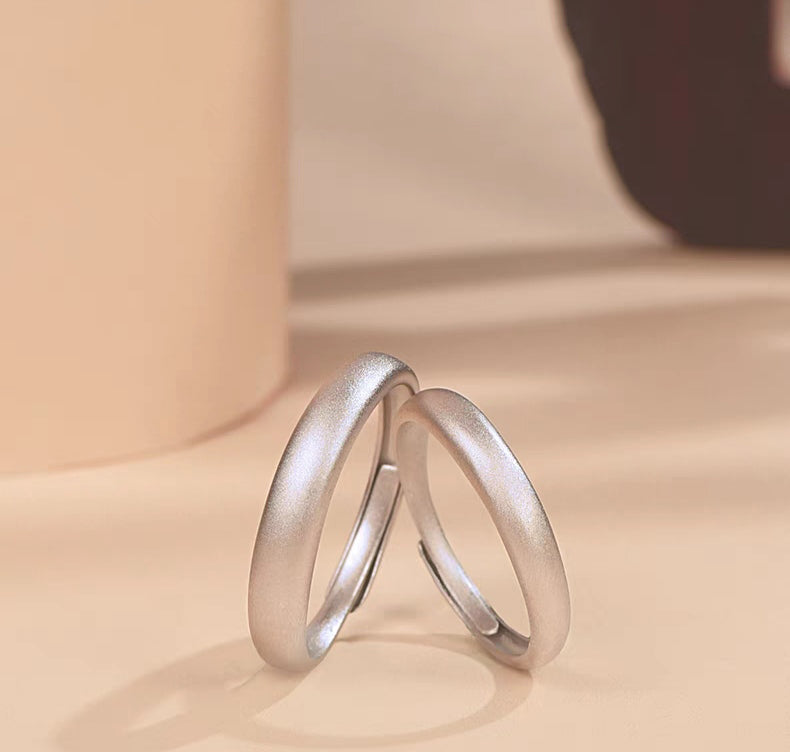 1 Pair 999 Sterling Silver Matte Dome Couple Rings, Minimalist Smooth Style, For Daily Wear & Valentine's Gifts