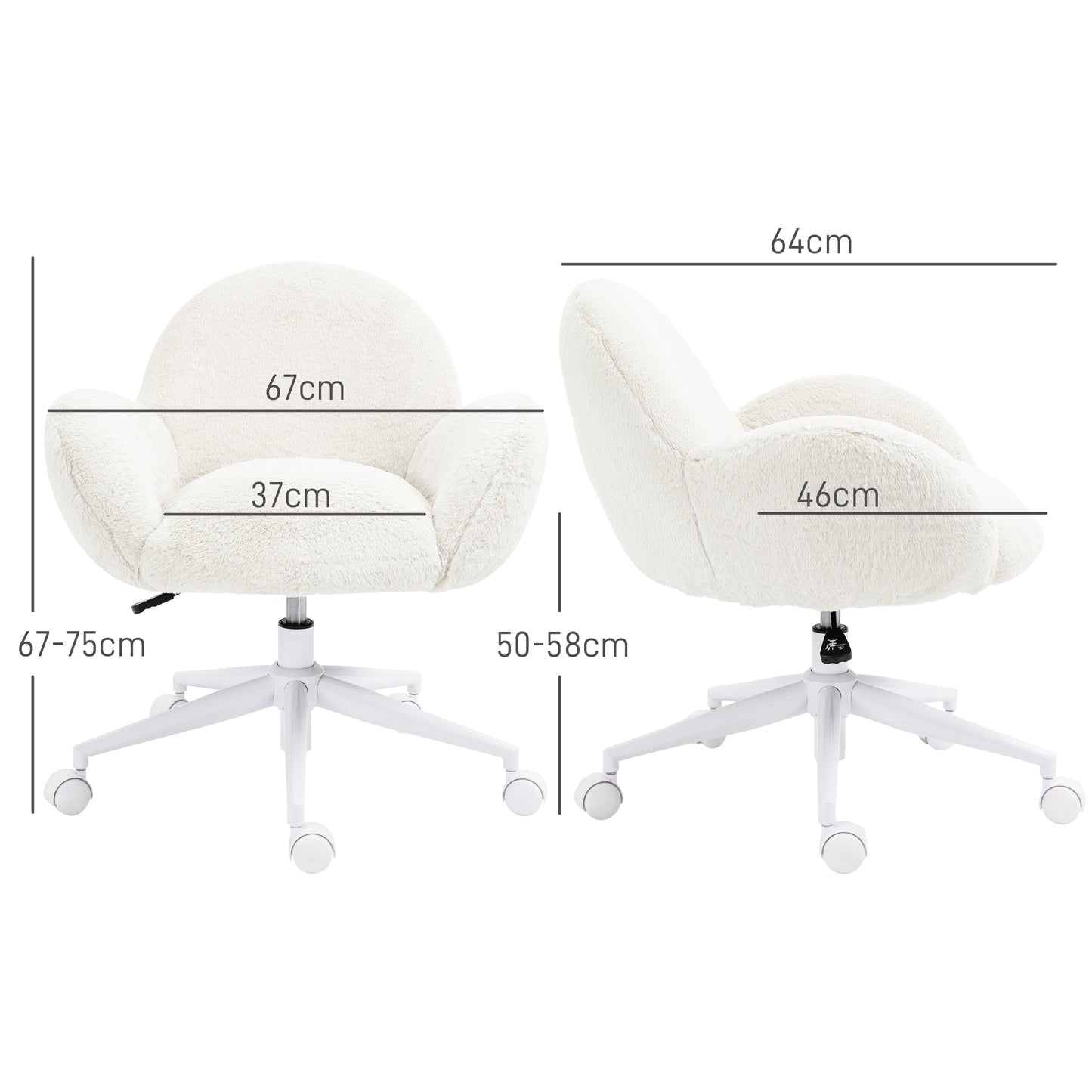 Makeup Vanity Chair, Cute Fluffy Desk Chair With Rolling Wheels For Bedroom Living Room, Cream White