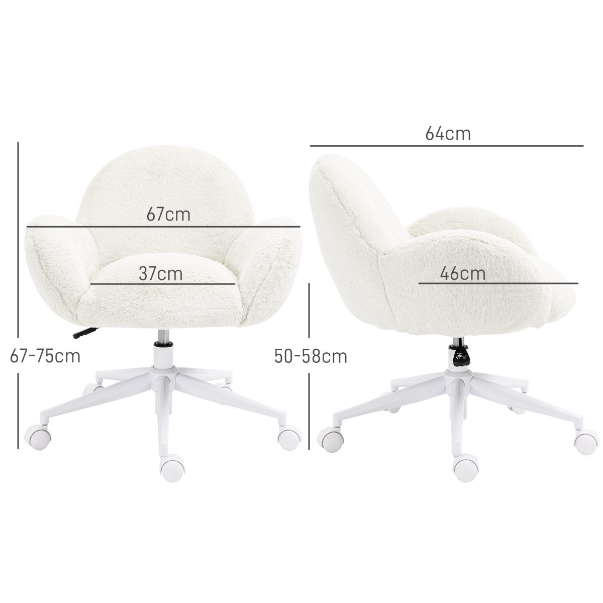 Makeup Vanity Chair, Cute Fluffy Desk Chair With Rolling Wheels For Bedroom Living Room, Cream White