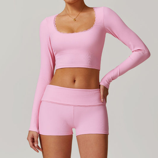 Threaded Tight Long-sleeved T-shirt Yoga Clothes Breathable Quick-drying Top Fitness Exercise