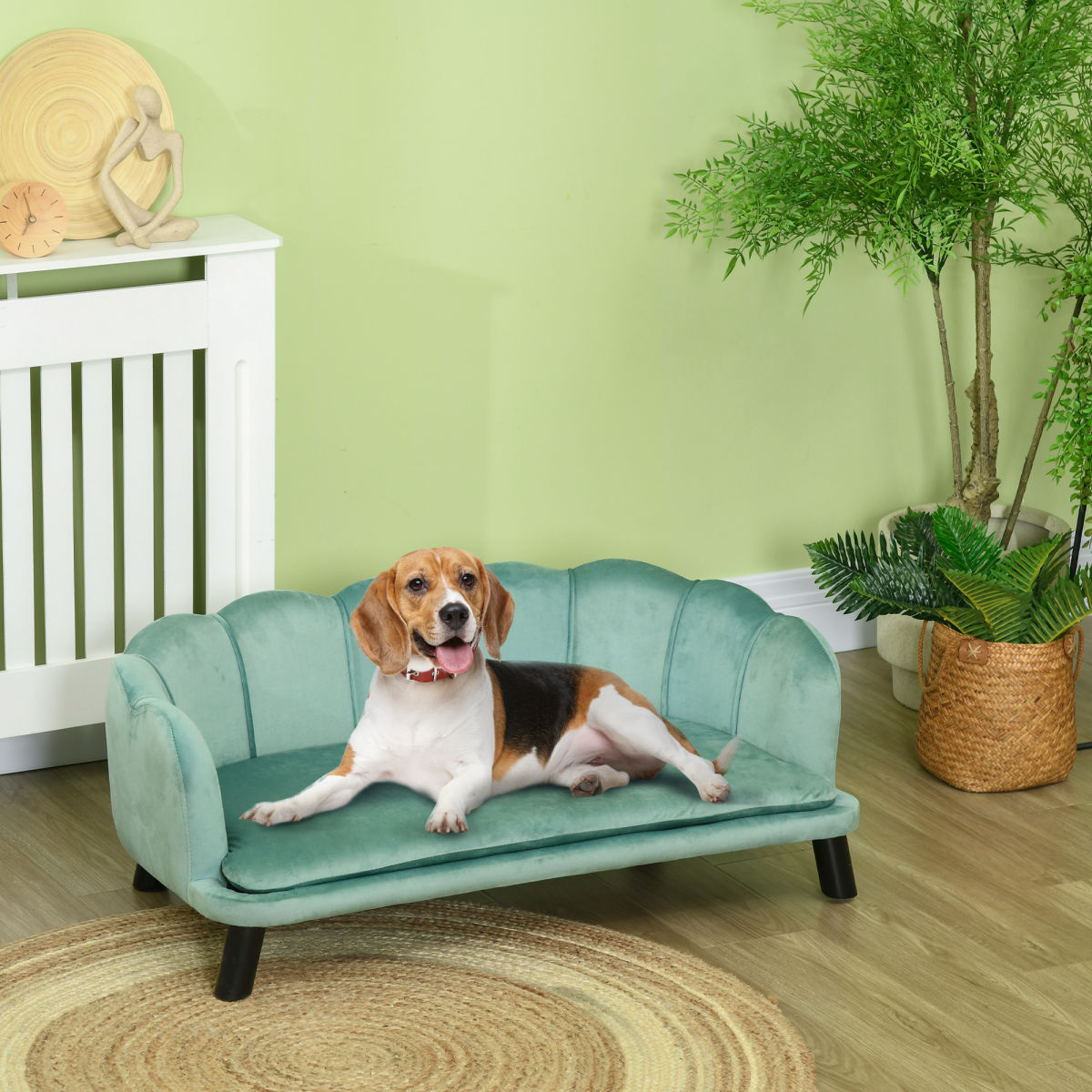 PawHut Dog Sofa, Pet Couch Bed For Medium, Large Dogs, With Legs, Cushion - Green