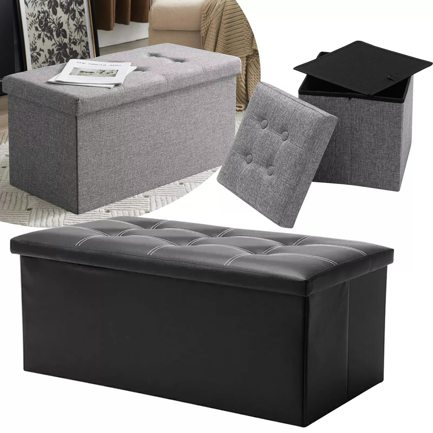Storage Box Foldable Ottoman Seat Toy Storage Box Foot Stool Bench Home Stool