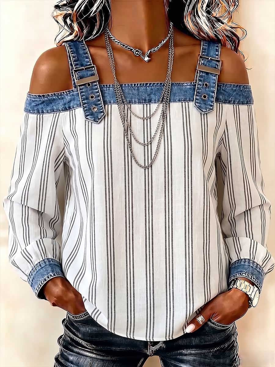 New Off-shoulder Strap Long-sleeve Top