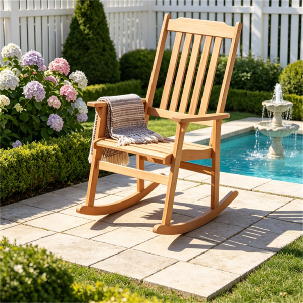 Solid Acacia Wood Outdoor Rocking Chair, Heavy Duty 400LBS Capacity Porch Rocker With Slatted Back For B Ackyard Deck Garden