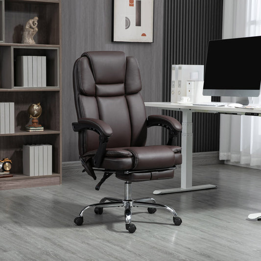 6 Point Vibration Massage Office Chair, PU Leather Reclining Computer Chair with Adjustable Height, Brwon