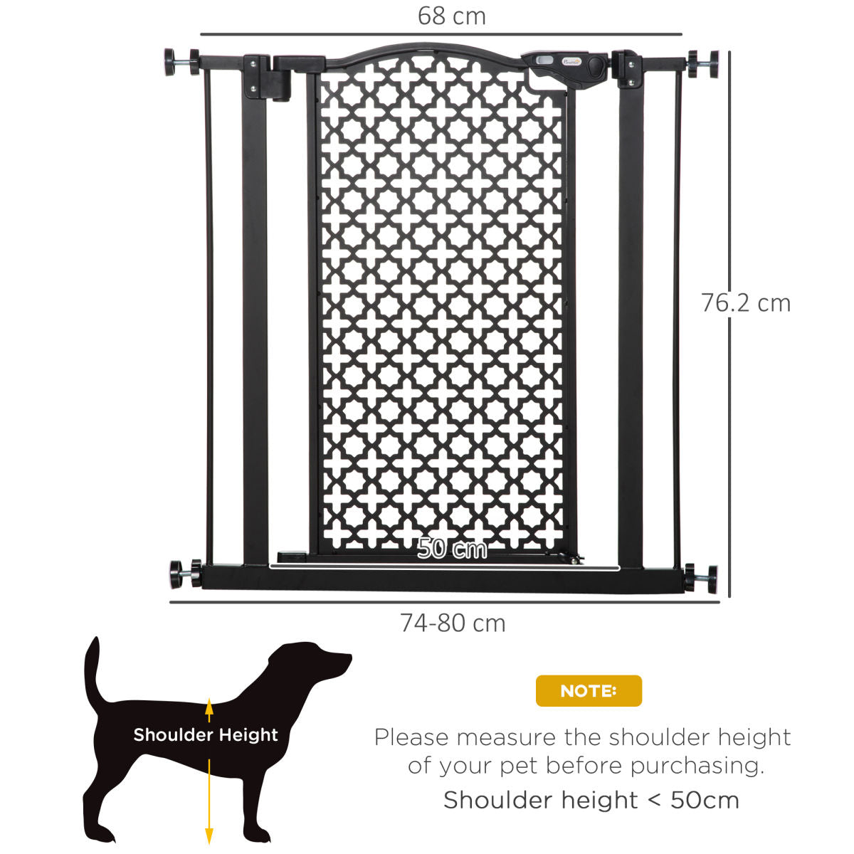 PawHut 74-80 Cm Pressure Fit Safety Gate For Doorways And Staircases, Dog Gate, Pet Barrier For Hallways With Auto Close, Double Locking
