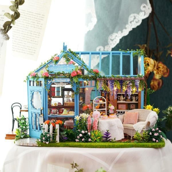 DIY Cottage Craft Assembled Rose Garden Tea House Puzzle Toy