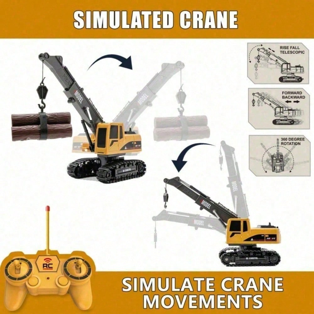 Kids 2 In 1 RC Crane Truck. An Educational Construction Toy With Flashing Lights, Logs, And DIY Accessories. A Fun And Interactive Christmas Present That Encourages Creativity And Problem Solving.