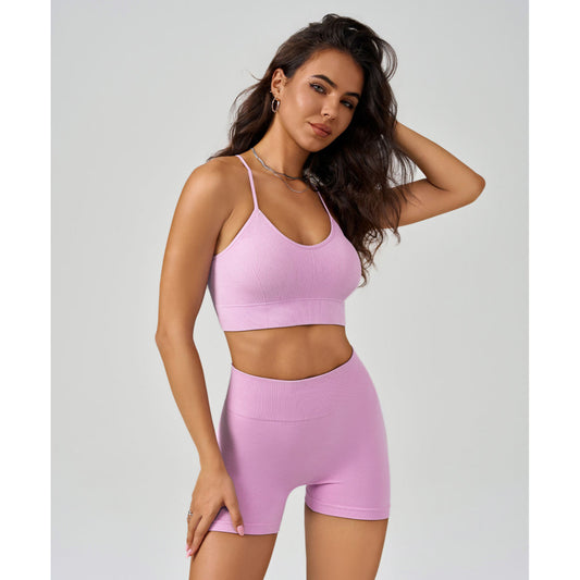 Cross-Back Yoga Sports Bra High-Waisted Tummy Control Peach Butt Yoga Tank Top Set
