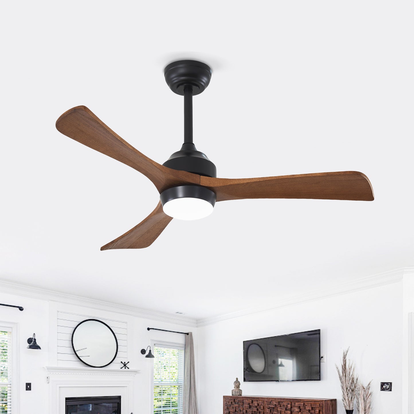 42  Solid Wood Blades Ceiling Fan With Lights Remote Control,Quiet DC Motor 3 Blade Ceiling Fans 6 Speed Levels,Reversible Ceiling Fan, For Patio Living Room, Bedroom, Office,Indoor. Matte Black
