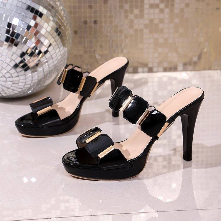 New Summer Solid Color Versatile Round Toe High Heel Slide Sandals, Plus Size Outdoor Women One Strap Slides