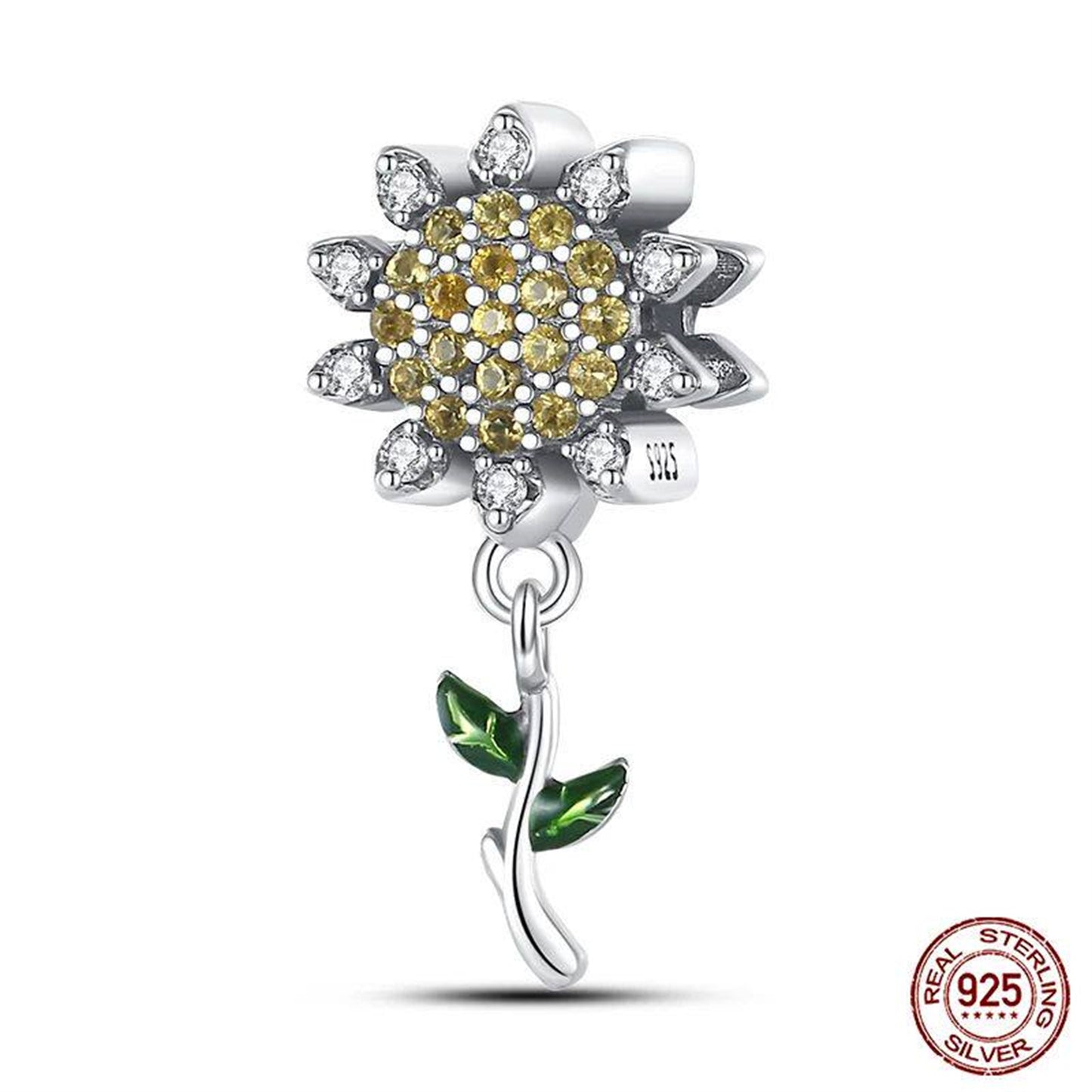 New 925 Sterling Silver Fashion Golden Sunflowers Heart