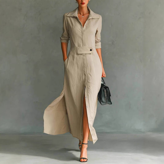 Best-selling Casual And Elegant Slit-front Shirt Dress