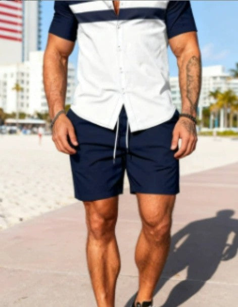 New Solid-color Mens Shirt Set