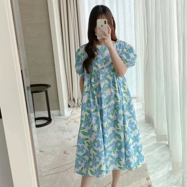 Korean-style Loose Fashionable Moms French Maternity Printed Doll Dress