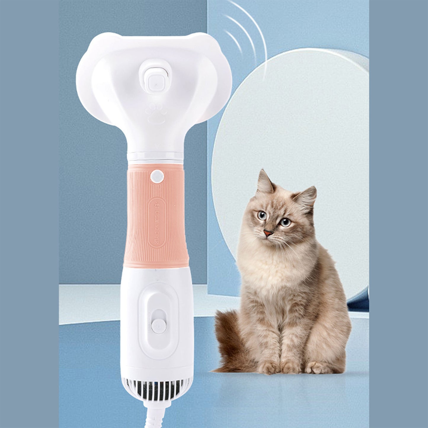 Pet Hair Dryer With Slicker Brush Low Noise 600W 3 Temperature Adjustable 3 In 1 Grooming Dog Blow Dryer For Cats Pink