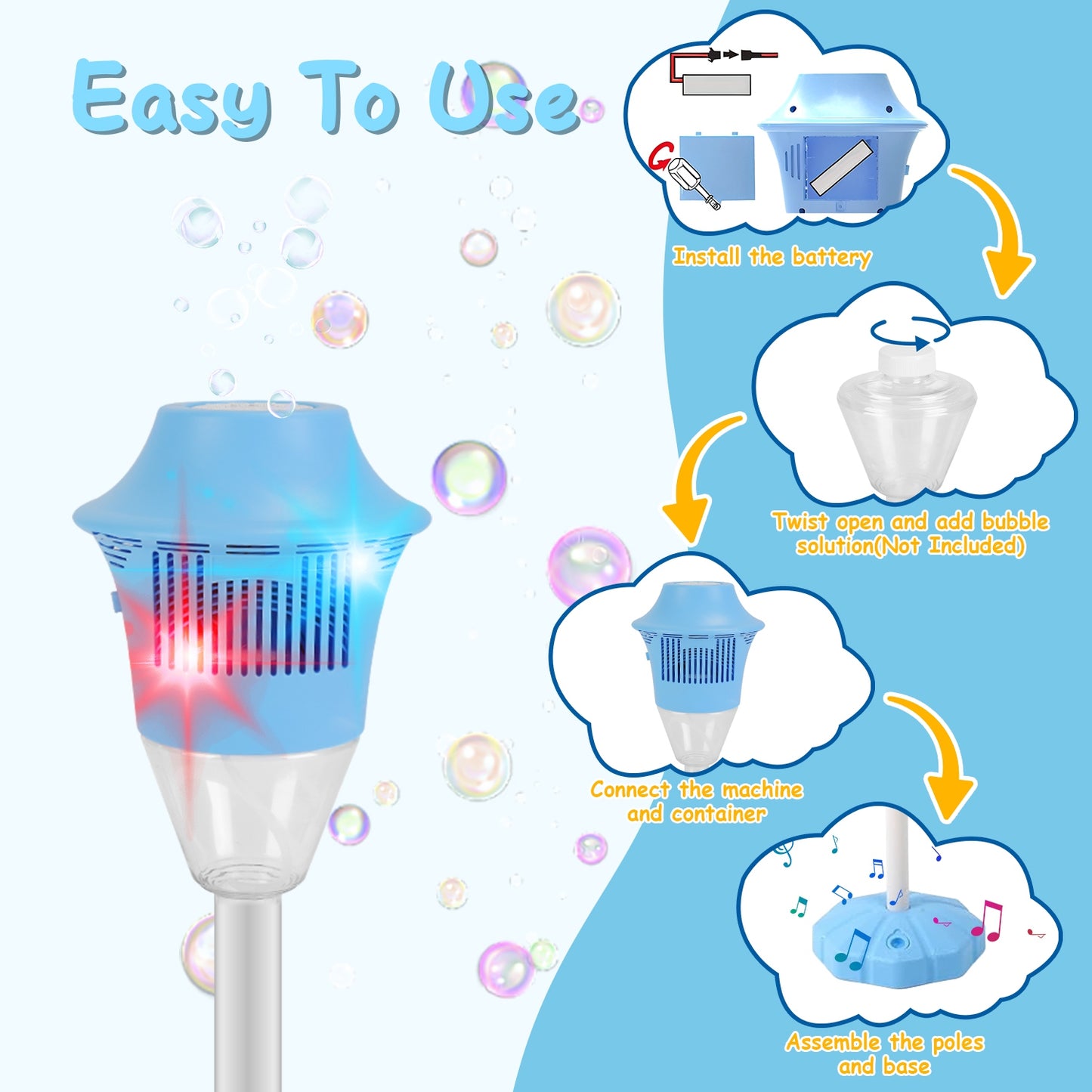 1Pc 3 In 1 Standing Bubble Machine With Colorful Lights And Music Rechargeable Bubble Maker Stand With 2 Modes 3 Adjustable Height For Party Wedding Indoor Outdoor Occasions Pets Kids Aged 3 Above
