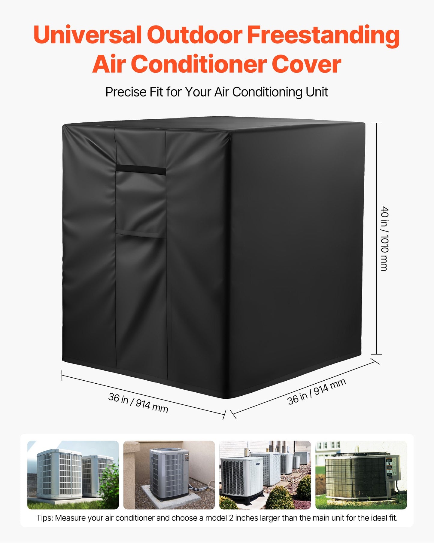 Air Conditioner Cover, 914 X 914 X 1010 Mm Ac Cover For Air Conditioning Unit, Three-Layer, Waterproof Polyester Fabric, Mesh Ventilation, Universal Defender For Outdoor Outside Ac Unit, Black