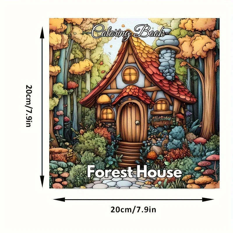 28 Pages Forest House Coloring Book Coloring Book For Adult Stress Reduction Colouring Book Valentine's Day Gifting, Birthday Party Gift, Drawing Supplies, Christmas Gift, Back To School Supplies
